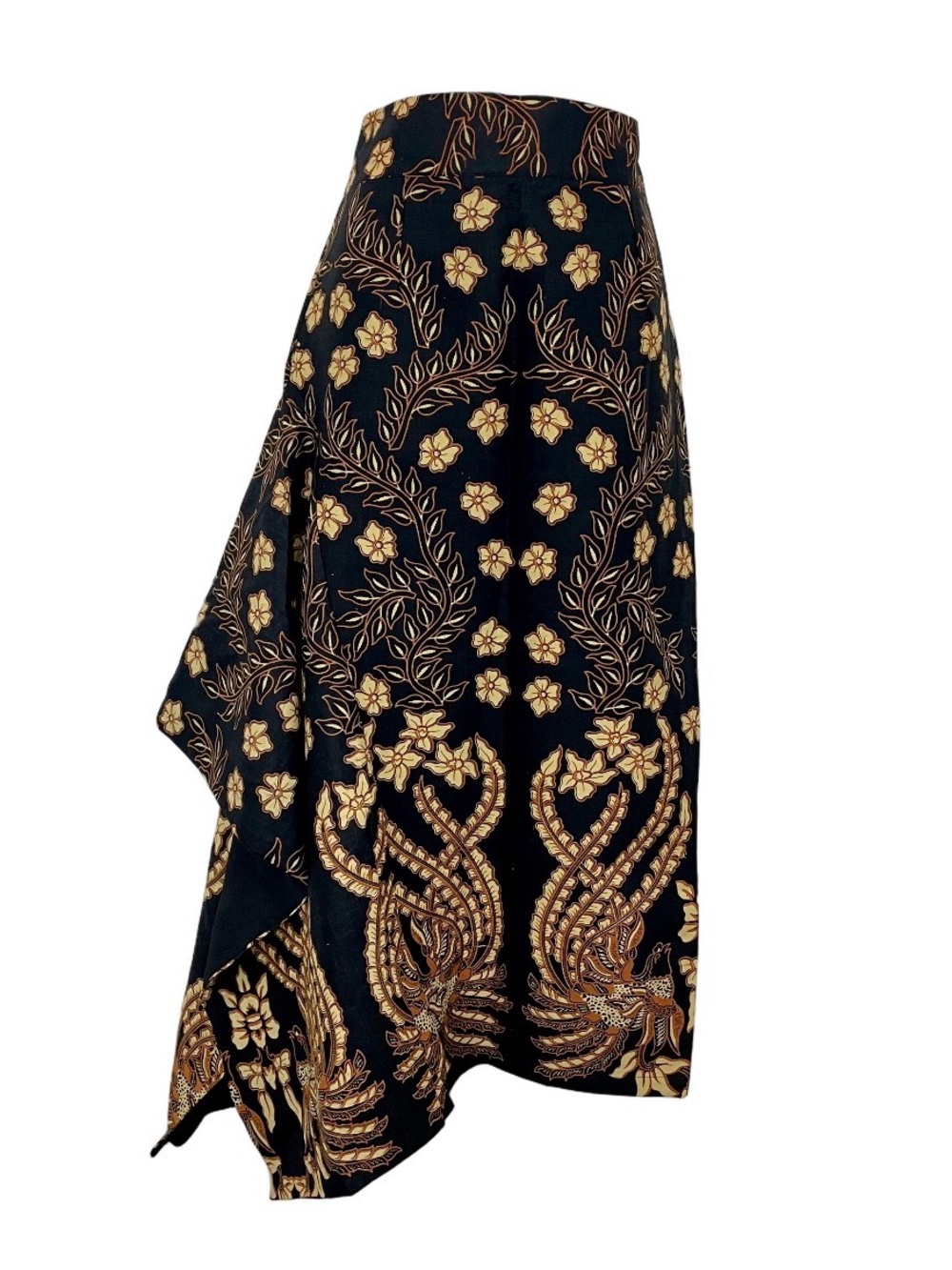 NWT Batik First Asymmetric Black Floral-Print Midi Skirt Yellow & Orange Small - Picture 3 of 14